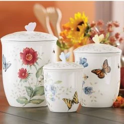 Promo 🔥 Lenox Butterfly Meadow 3-Piece Canister Set 🤩 -lenox Sales Store 813478 w2