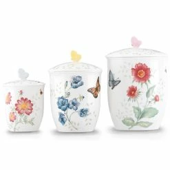 Promo 🔥 Lenox Butterfly Meadow 3-Piece Canister Set 🤩 -lenox Sales Store 813478 wHR