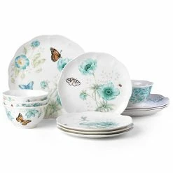 New 😉 Lenox Butterfly Meadow Turquoise 12-pc Dinnerware Set ❤️