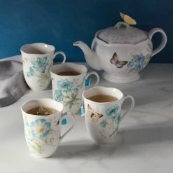 Hot Sale 🧨 Lenox Butterfly Meadow Turquoise 4-piece Mug Set ⌛ -lenox Sales Store 871197 w11