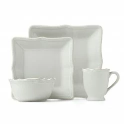 Promo 🎉 Lenox French Perle Bead White Square 16pc Dinnerware Set 🎁