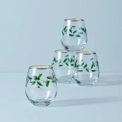 New 🔔 Lenox Holiday™ 4-piece Stemless Wine Glasses 🌟