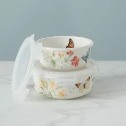 Promo 🔔 Lenox Butterfly Meadow Large Round Food Container 🛒 -lenox Sales Store 888264 w12