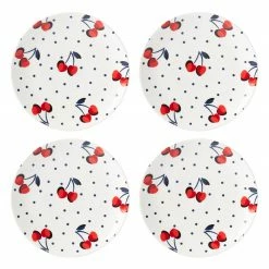 Outlet ❤️ Kate Spade Vintage Cherry Dot 4-Piece Accent Plate Set 🛒 -lenox Sales Store 890976 wHR