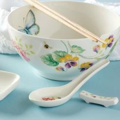 New 👍 Lenox Butterfly Meadow Bowl & Chopsticks ✔️ -lenox Sales Store 892519 w11