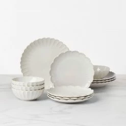 Deals 🎉 Lenox French Perle Scallop Ice12-Piece Dinnerware Set 🎉