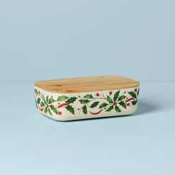 Coupon 💯 Lenox Holiday Bamboo Storage Container With Lid 👏