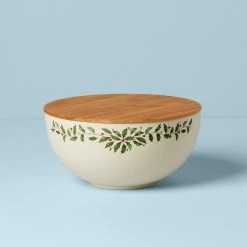 Discount 🤩 Lenox Holiday Bamboo Serving Bowl With Lid ✨