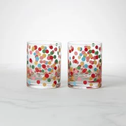 Promo 🔥 Kate Spade It's Raining Confetti Double Old Fashioned Glasses ✔️