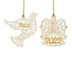 Cheap 💯 Lenox 2022 Pierced Dove & Angel Ornaments, S/2 🧨